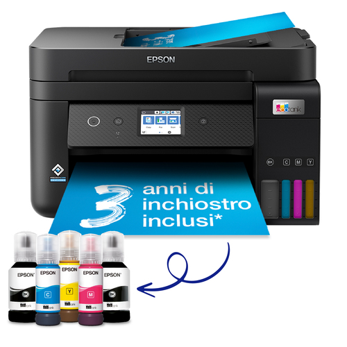 Epson EcoTank ET-4800 stampante multifunzione inkjet 4-in-1 A4, serbatoi ricaricabili alta capacita’, 4 flaconi inclusi pari a 7500pag B/N 4500pag colore, Wi-FI Direct, USB, Ad inchiostro, Stampa a colori, 5760 x 1440 DPI, A4, Stampa diretta, Nero